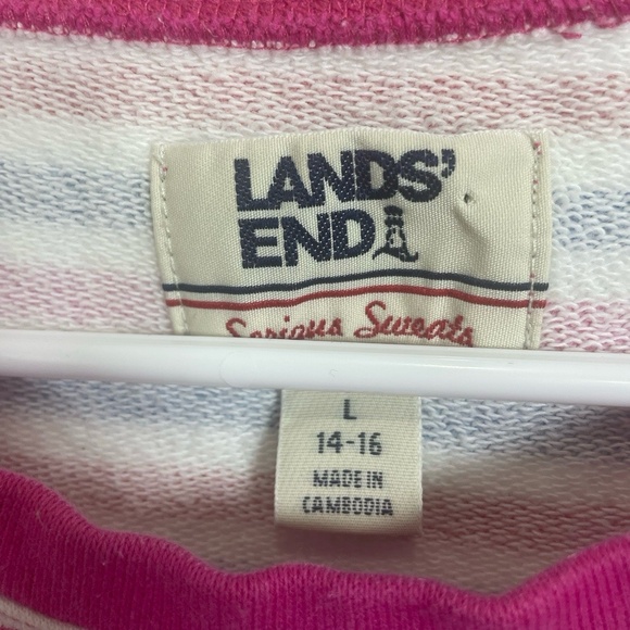 Lands End Serious Sweats Crewneck Sweatshirt Tunic‎ Size L Magenta Stripe Anchor - Picture 2 of 9